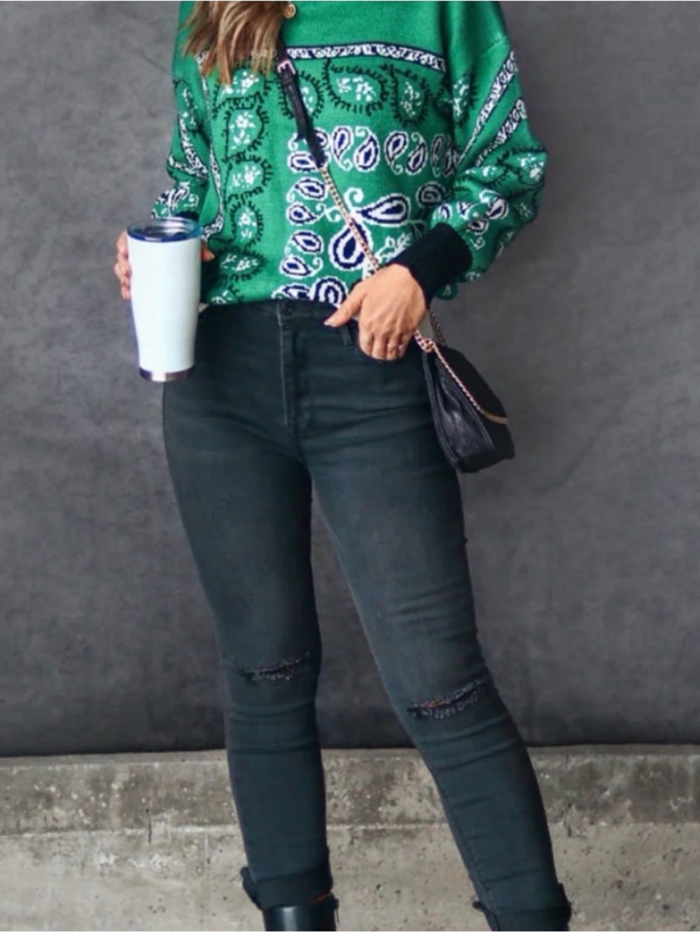 DAVI & DANI Green Paisley Print Crew Neck Sweatshirt